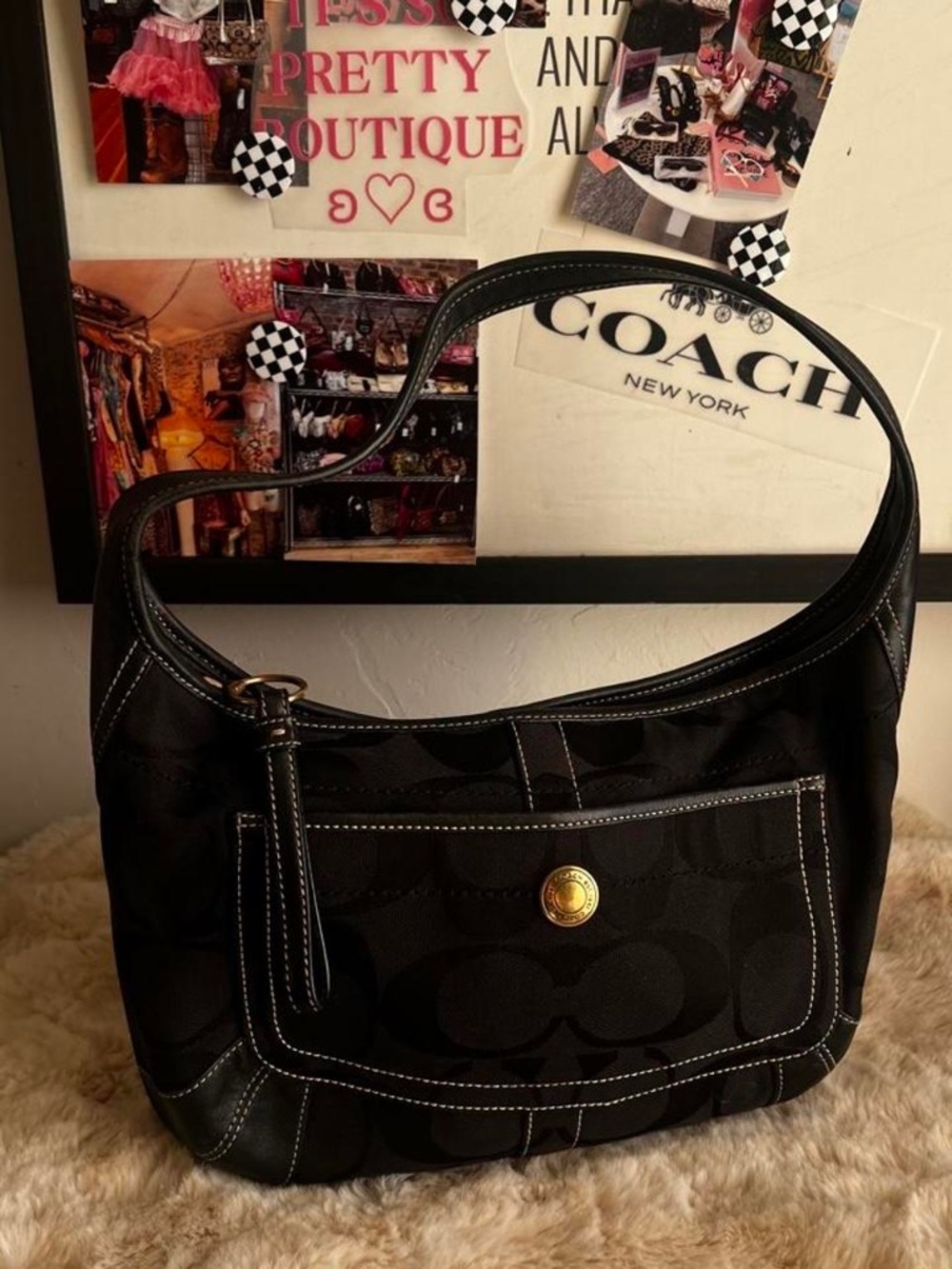 2000s Vintage Coach Ergo Black Canvas Shoulder Bag